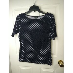 Lauren Ralph Lauren Black Label Navy White Polka Dot Tee. Size XL
